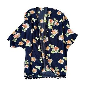 Spring Navy Blue Floral‎ Kimono